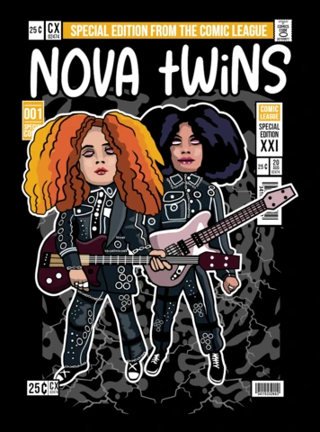 Nova Twins Cartoon Character Magazine Cover Design Template