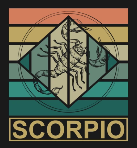 Modelo de design de camiseta do horóscopo do signo do zodíaco de Escorpião com vibrações retrô