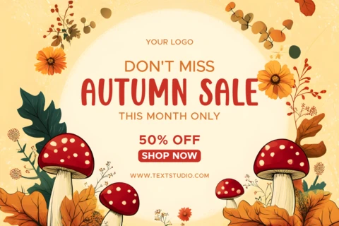 Autumn Sale Poster Template with Whimsical Mushroom Design
