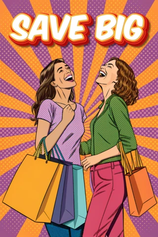 Modello di design per volantini promozionali di vendita shopping pop art