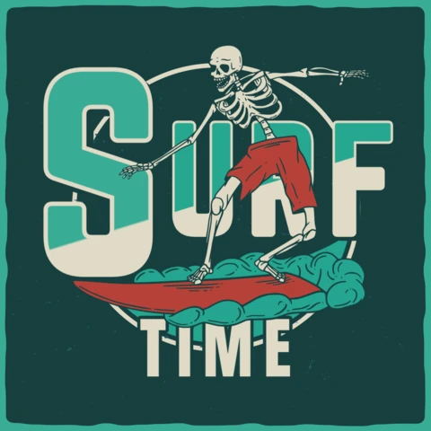 Skeleton With Surfing Board T-Shirt Design Template