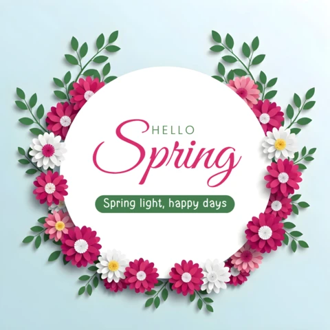 Spring Floral Design Template for Greeting Cards with Paper Flowers