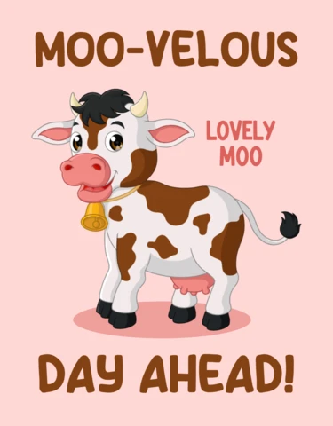 Moo-velous Day Ahead! Editable Cow Design Childish Template
