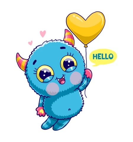 Editable Cute Monster Design Template with Balloon and Greeting
