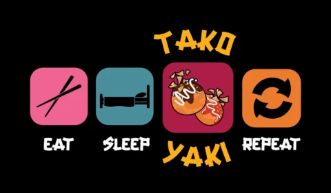 Comer dormir takoyaki repetir plantilla de diseño de camiseta
