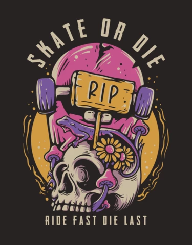 Skate or Die Totenkopf Vintage T-Shirt Design Vorlage