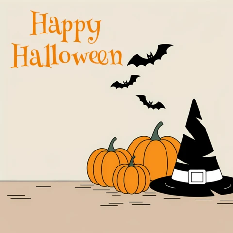 Szablon projektu na Halloween z dyniami i czapką czarownicy do świątecznych kartek gratulacyjnych