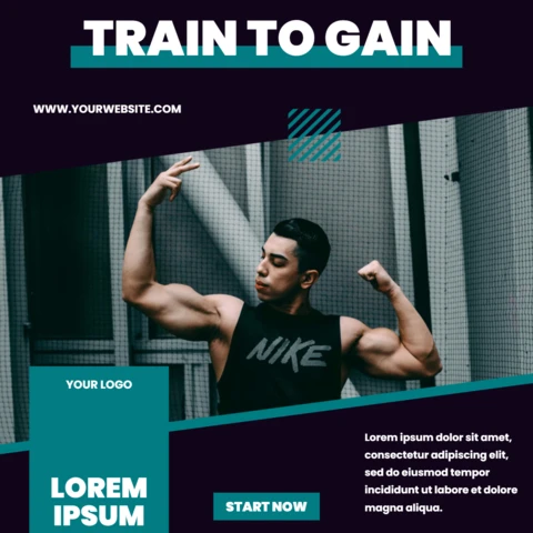Train To Gain Motivational Gym Instagram Post Design Template