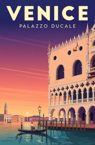 Affiche de voyage vintage du palais des Doges de Venise modèle de conception