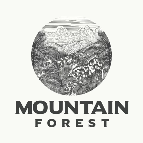 Mountain Forest Vintage Line Art Logo Design