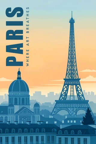 Paris Skyline Design Template for Retro Flat Travel Posters and Merch
