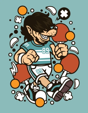 Lobo ping pong personaje de dibujos animados plantilla de diseño de póster