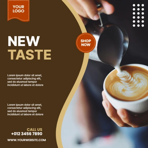 Plantilla de diseño para publicación en redes sociales con promoción de capuchino con nuevo sabor