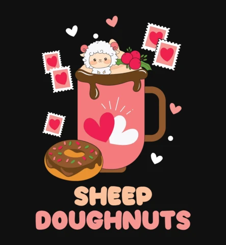 Cute Sheep Coffee And Doughnut Valentine's T-Shirt Template