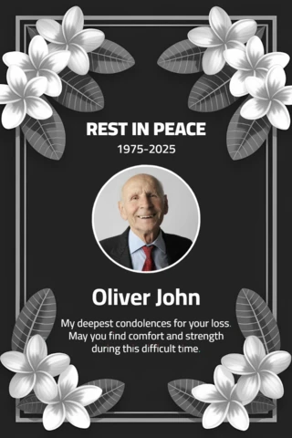 Plantilla de memorial floral elegante para diseño de tributos personales con imagen
