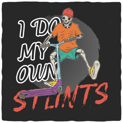 スクーターに乗ったスケルトンTシャツデザインテンプレート