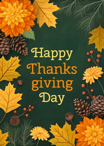 Autumn Floral Design Template for Thanksgiving Greeting Card