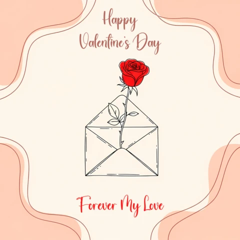 Valentine's Day Rose and Envelope Design Template for Greeting Cards