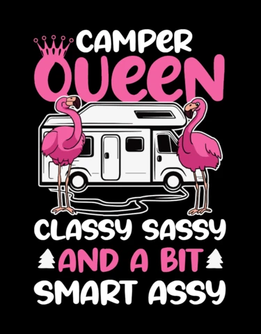 Flamingo Camper Queen T-shirt Design Template