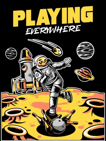 Playing Everywhere With Bowling Astronaut On The Moon T-shirt Design Template