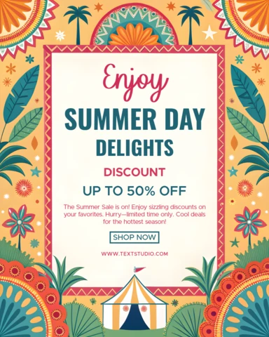 Vibrant Festival Summer Sale Template Design with Tropical Elements