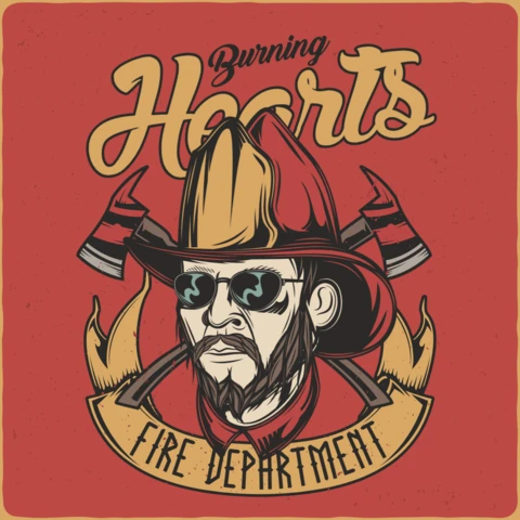 Burning Hearts Firefighter T-Shirt Design Template