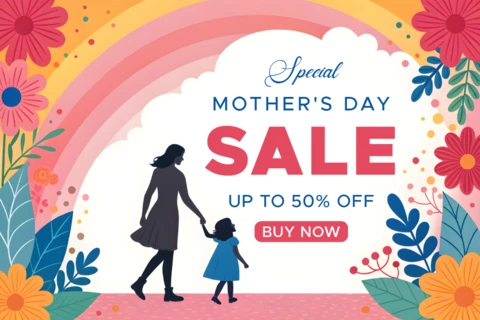 Modèle de vente de fleurs colorées pour la fête des mères - jusqu'à 50% de réduction