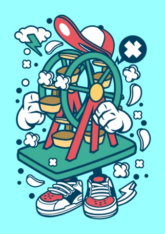 High Roller Ferris Wheel Cartoon Character Poster Design Template