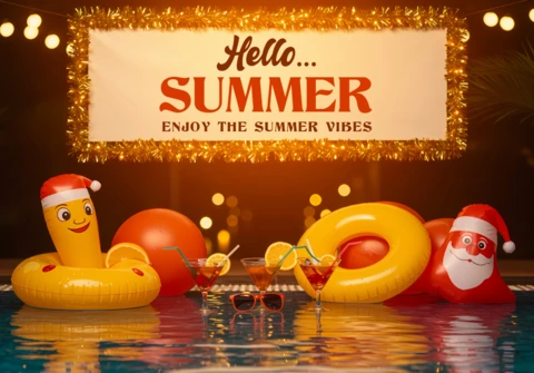 Summer Vibes Editable Template Design with Fun Pool Party Elements