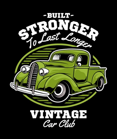 Template de design de camiseta do clube de carros vintage "Construído mais forte para durar mais".