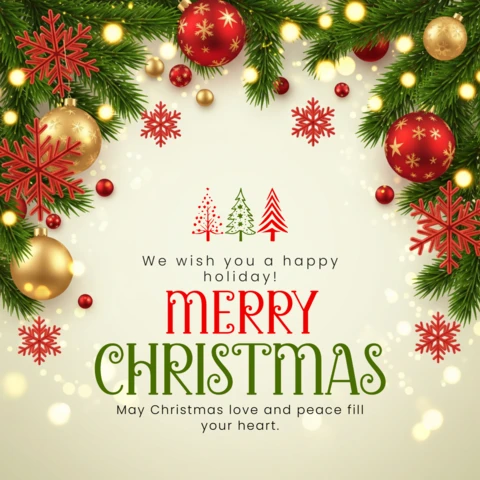Christmas Card Design Decorative Garland with Baubles and Lights Surrounding Joyful Holiday Greeting Template