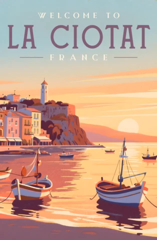 Retro Flat Coastal Design Template for La Ciotat Travel Poster