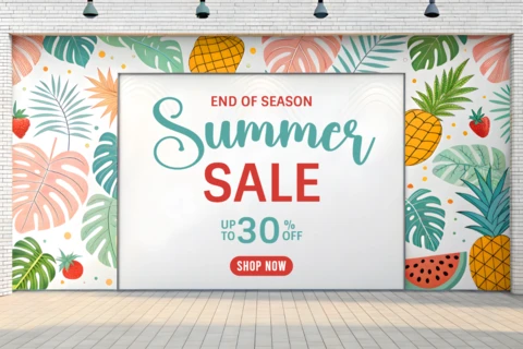 Vibrant Summer Sale Design Template with Tropical Elements - Editable Promotional Visual
