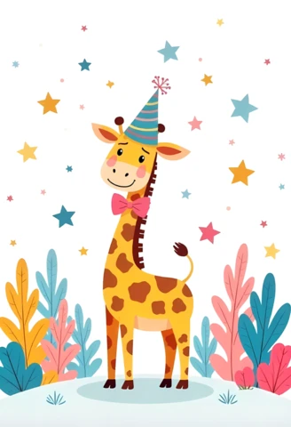 Modelo de convite de festa de aniversário de girafa colorida para crianças