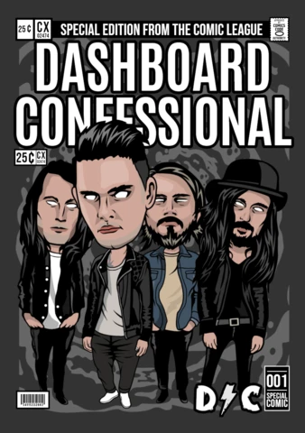 Dashboard Confessional Rock Band Cartoon Caricature Poster Design Template
