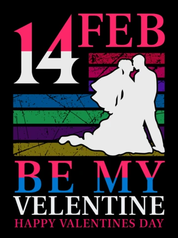 Colorida plantilla de diseño para San Valentín: 'be my valentine' con silueta romántica