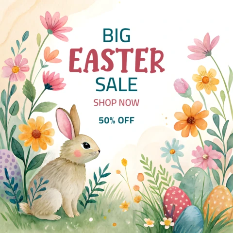 Whimsical Easter Sale Design Template with Floral Elements