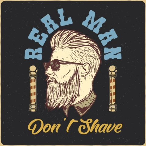 Modèle de t-shirt de barbier vintage "Real men don't shave" (les vrais hommes ne se rasent pas)