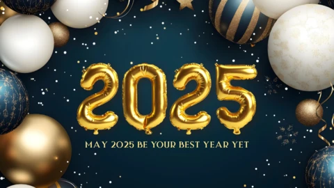 Modèle de carte de vœux Golden happy new year
