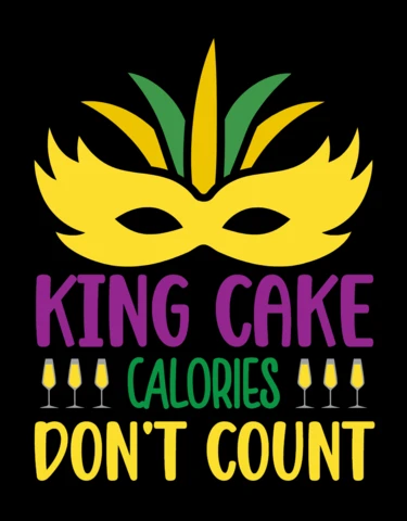 Modèle festif pour mardi gras : "Les calories du gâteau ne comptent pas" avec des masques aux couleurs vives