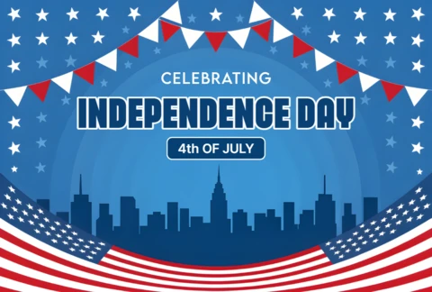 USA Independence Day Celebration Template with Skyline and Banners Design