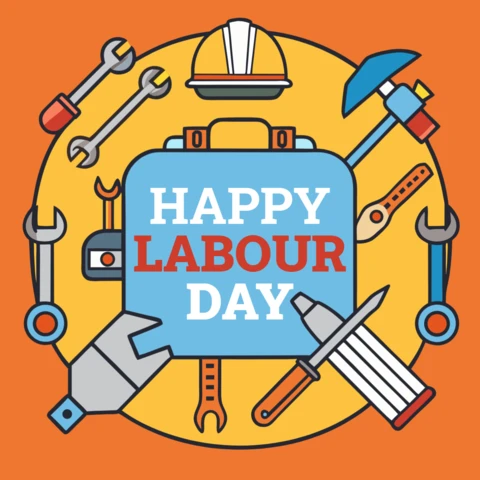 Modelo de design de feliz dia do trabalho - estilo gráfico divertido e colorido