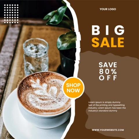 Plantilla de diseño de post para redes sociales de Big Sale Coffee