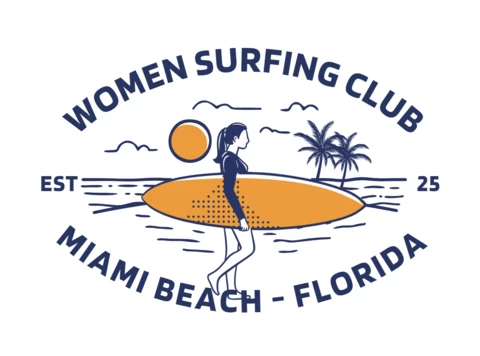 Frauen surfen club logo entwurfsvorlage