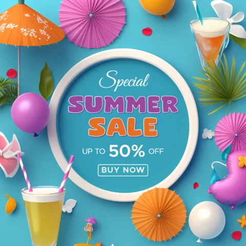 Vibrante plantilla de diseño de rebajas de verano para promociones - estilo gráfico editable
