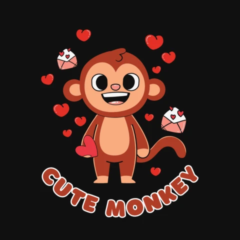 Cute Monkey Animal Valentine T-Shirt Design Template