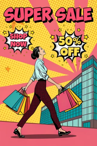 Template de design de venda de pop art para promoções de compras