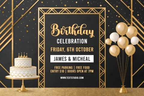 Elegant Gold and Black Birthday Celebration Template Design