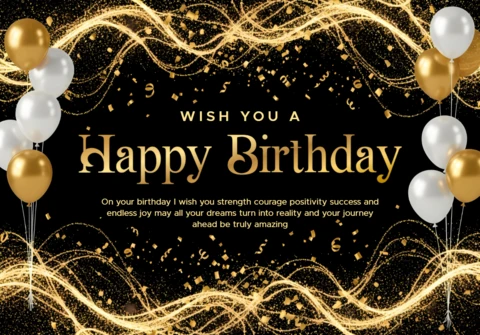 Elegant Birthday Celebration Template with Balloons and Gold Accents Design