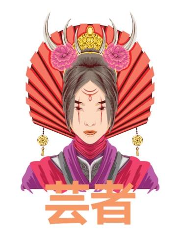 Plantilla de diseño de camiseta con figura inspirada en geisha japonesa Imperial Bloom con tocado coronado.